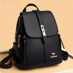 Luxury Women's Leather Backpack - Black Vintage School Bag