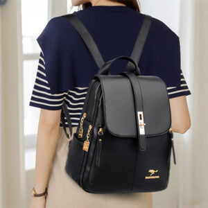 Luxury Women's Leather Backpack - Black Vintage School Bag