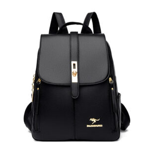 Luxury Women's Leather Backpack - Black Vintage School Bag