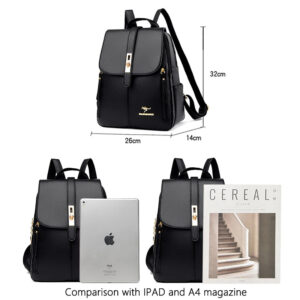 Luxury Women's Leather Backpack - Black Vintage School Bag